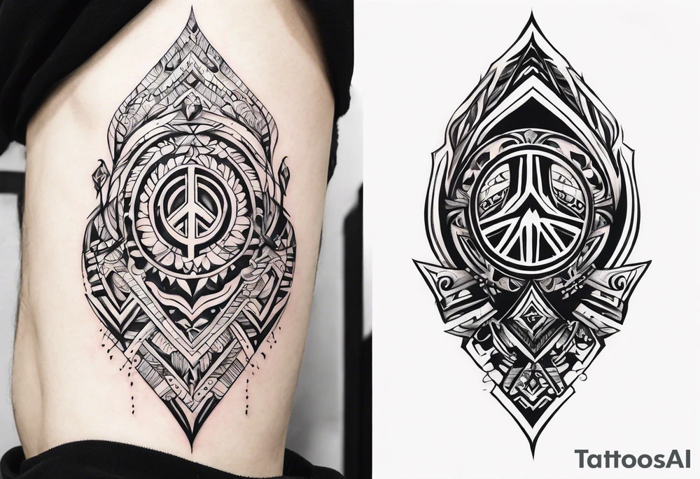 Peace and war Tribal sleeve tattoo idea