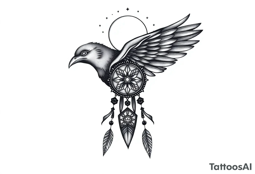 Raven dream catcher milky way moon shooting star tattoo idea