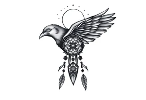 Raven dream catcher milky way moon shooting star tattoo idea