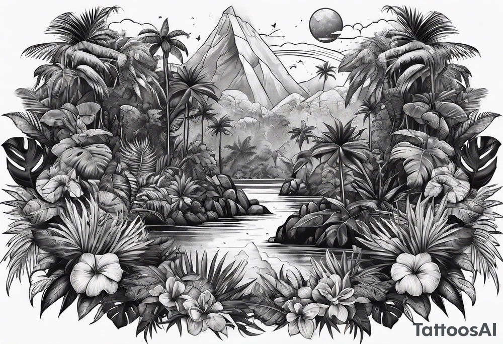 vintage jungle with rocket tattoo idea