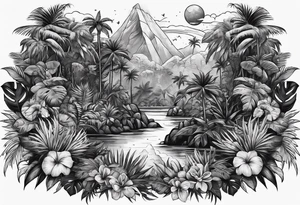 vintage jungle with rocket tattoo idea