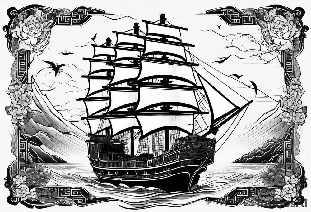 Chinese junk ship with lightning tattoo idea