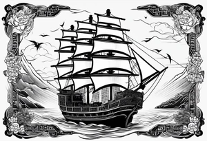 Chinese junk ship with lightning tattoo idea