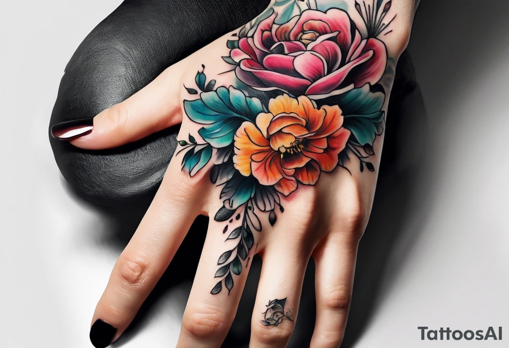 Flowers going up my finger onto my hand tattoo idea