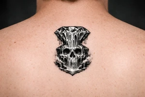 Diamond melting like a colorful waterfall running into a waterfall skull tattoo idea
