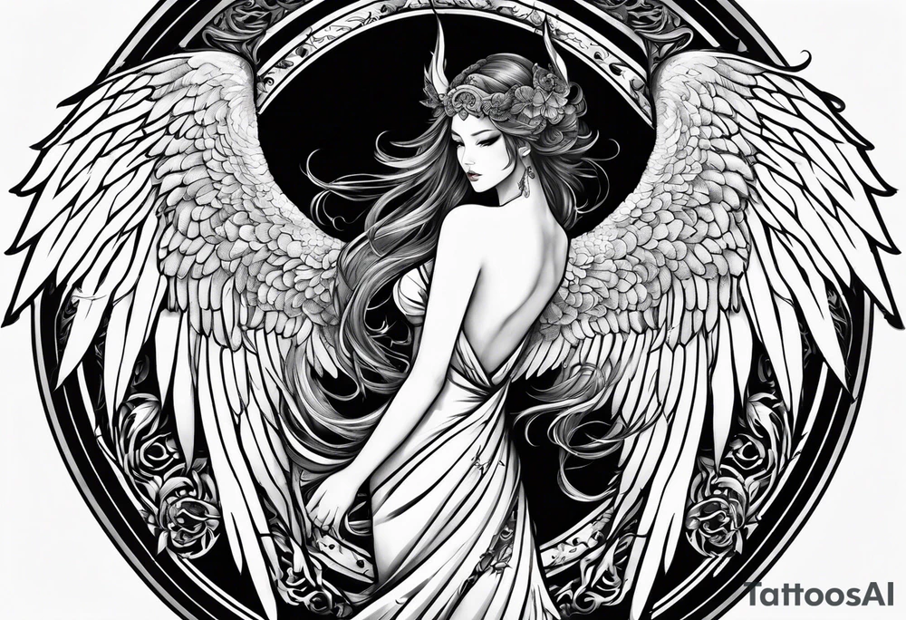 the number 13 with one angel wing and one demon wing tattoo idea