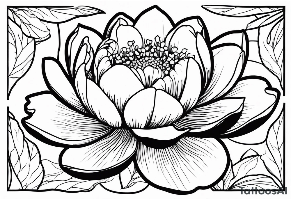 stamp outline with a peony and waterlily intertwined inside tattoo idea