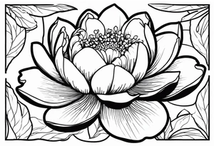 stamp outline with a peony and waterlily intertwined inside tattoo idea