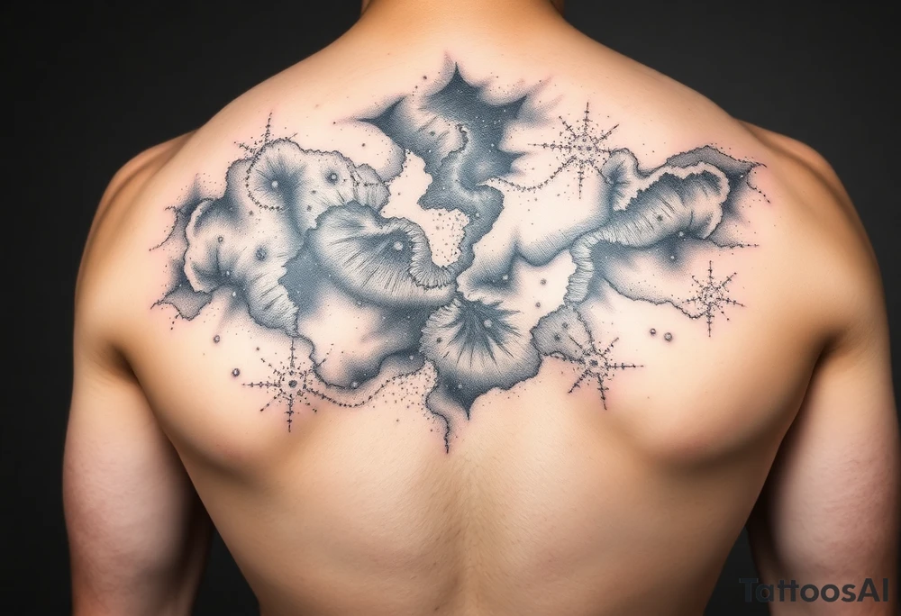 full milky way that covers the upper middle back. Has hues of color tattoo idea