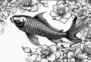 koi fish in pond on white background, black and white, intricate Polynesian tattoo, for laser engraving tattoo idea
