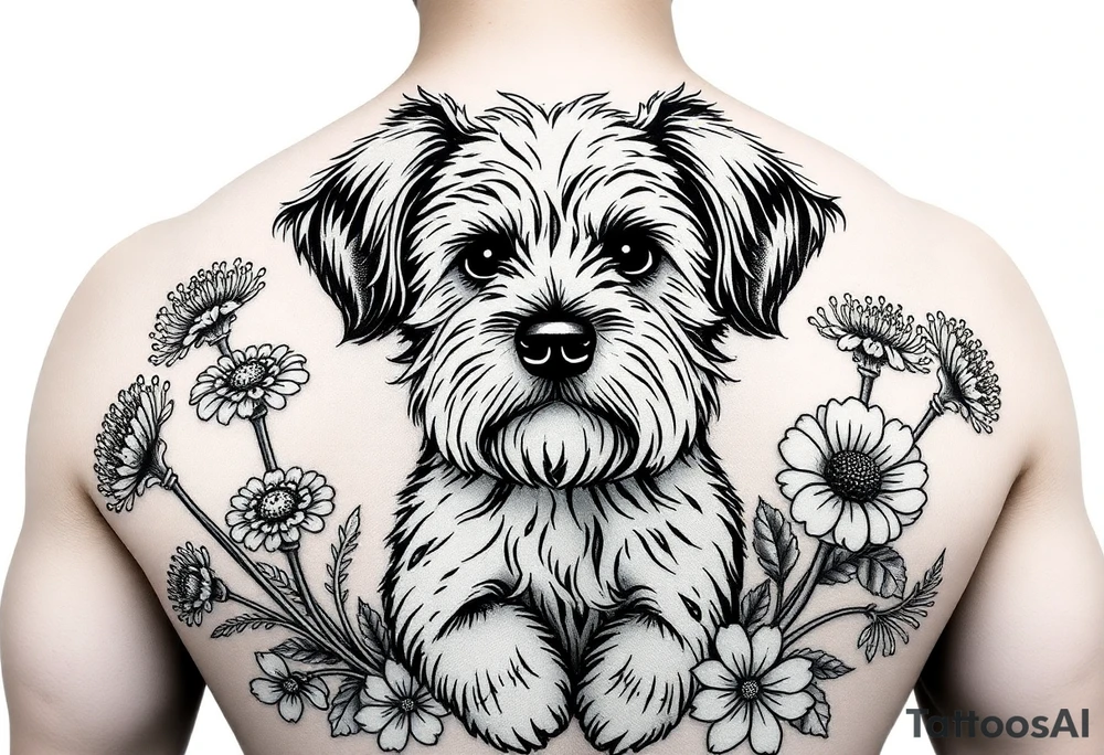 Cockapoo surrounded by fennel flowers tattoo idea