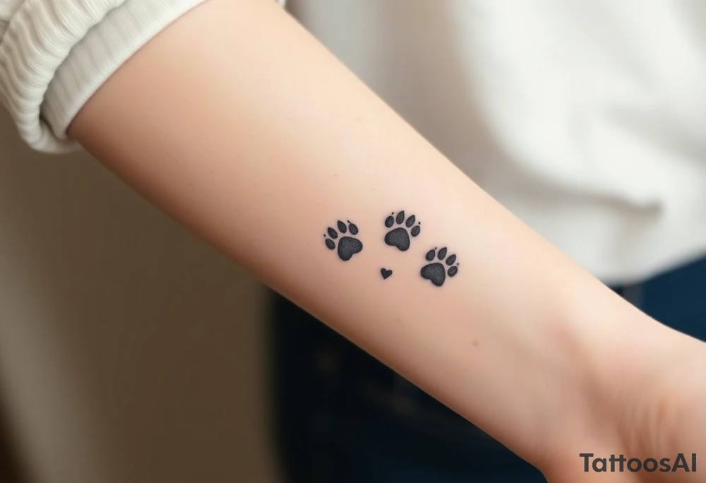 dog paw prints and hearts tattoo idea