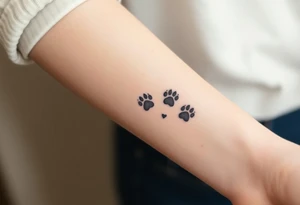 dog paw prints and hearts tattoo idea