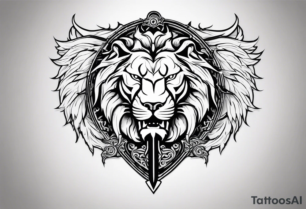 Valhalla sword shield dragon lion tattoo idea