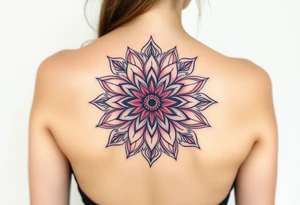 Long back mandala with a dahlia tattoo idea