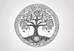 A Tree of Life in a circular design, with the Names Niko and Janina around it. tattoo idea