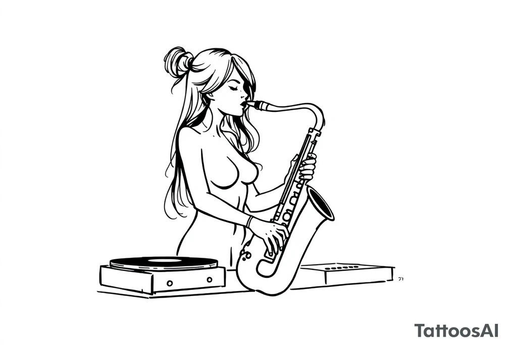 disk jockeying, naked girl, saxophone tattoo idea