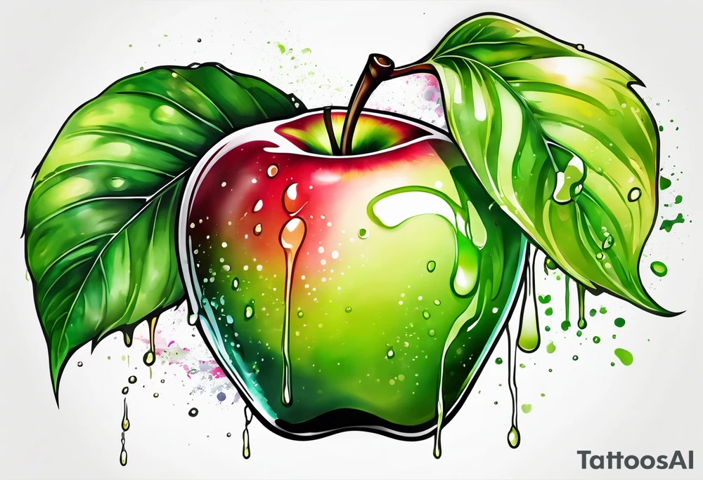 Dripping green apple tattoo idea