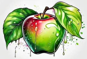 Dripping green apple tattoo idea