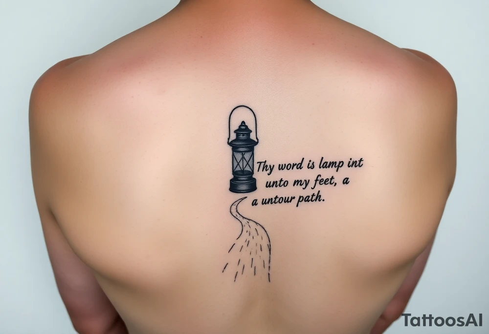 Someone holding a small lantern to light up a road with the text: "Thy word is a lamp unto my feet a light unto my path." The tattoo should be small and feminine tattoo idea