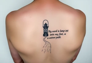 Someone holding a small lantern to light up a road with the text: "Thy word is a lamp unto my feet a light unto my path." The tattoo should be small and feminine tattoo idea