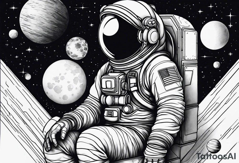 Astronaut sitting on planets tattoo idea