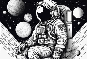 Astronaut sitting on planets tattoo idea