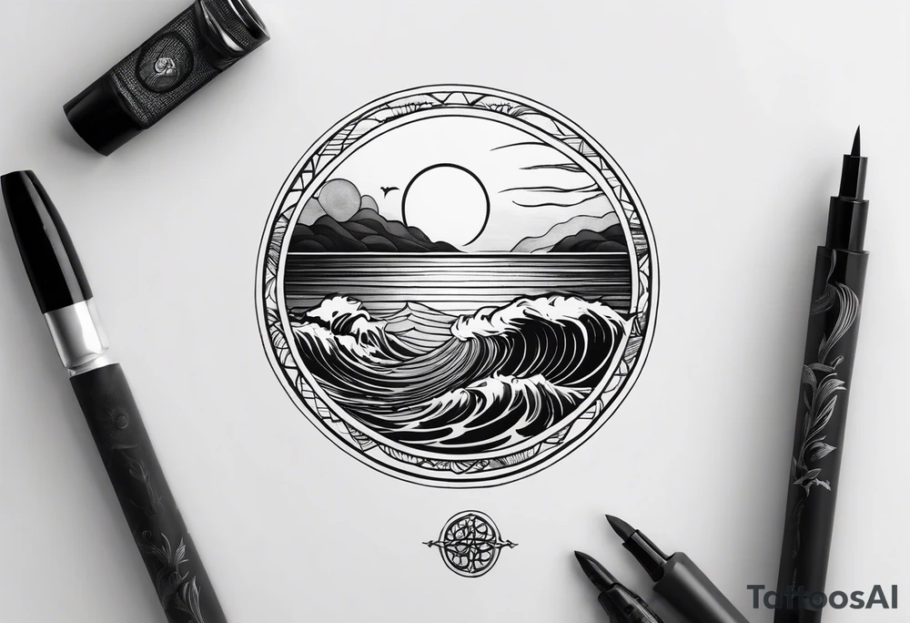 I want a tattoo of the ocean in a simple circle tattoo idea