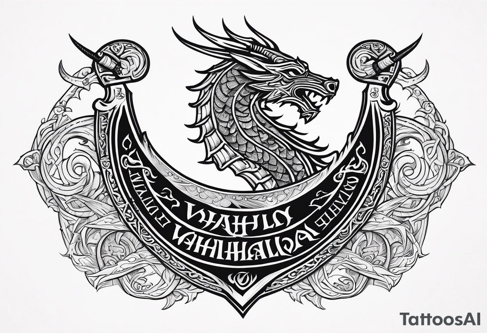 Valhalla sword shield viking ship dragon head tattoo idea Valhalla sword shield viking ship dragon head tattoo idea