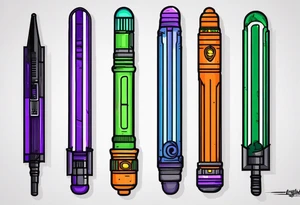 blue lightsaber, green lightsaber, orange lightsaber, purple lightsaber tattoo idea