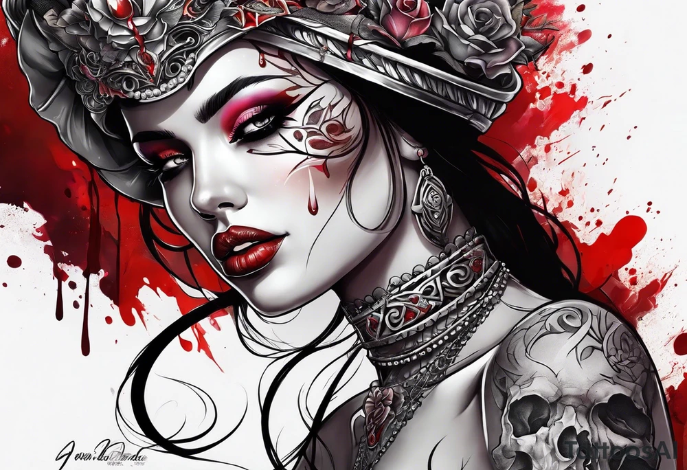 Bloody bandage woman face magic skulls tattoo idea