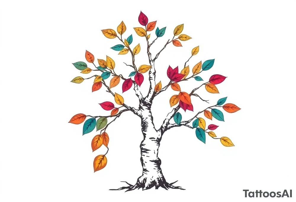 birch tree with coloured leaves tattoo idea