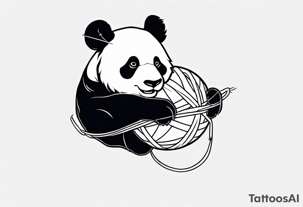 Playful panda interacting with a ball of yarn tattoo idea