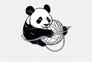 Playful panda interacting with a ball of yarn tattoo idea