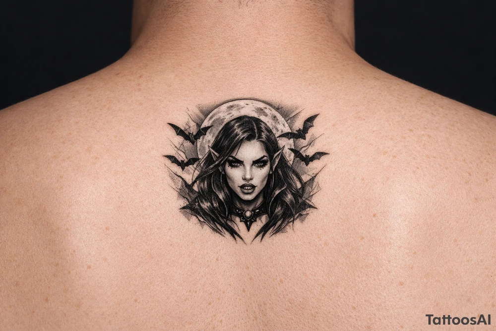 female vampire,bats,full moon. tattoo idea