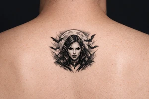 female vampire,bats,full moon. tattoo idea
