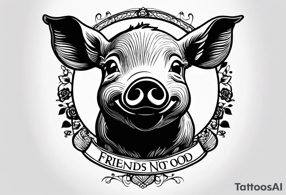 cute piglet.
with text: "friends not food" tattoo idea