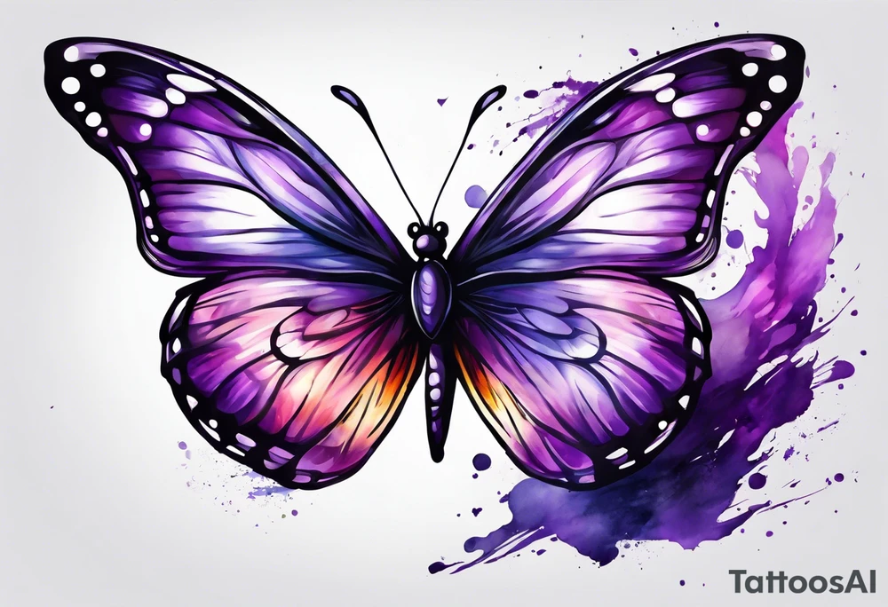 Purple butterfly flying on wind tattoo idea