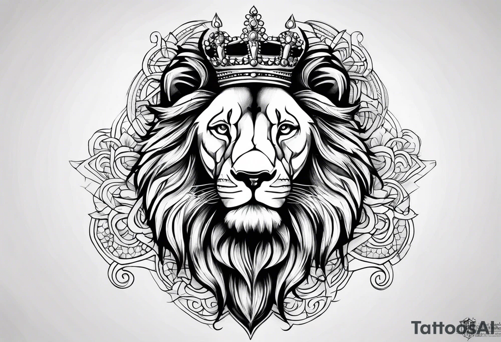 Long Lion crown cross tattoo idea