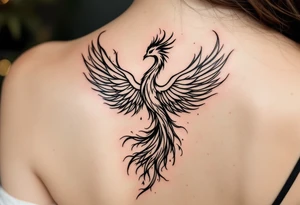 magnificent phoenix rising from golden flames with trailing embers tattoo idea