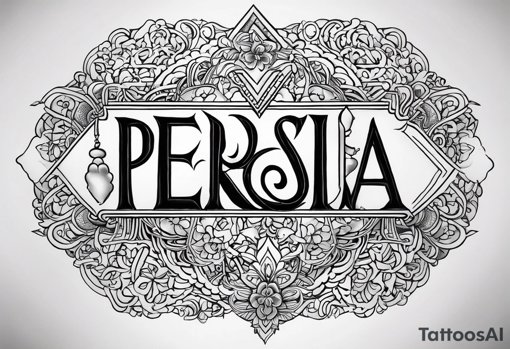 Text saying “Persia”.  Just the text and nothing else going on in the tattoo. tattoo idea