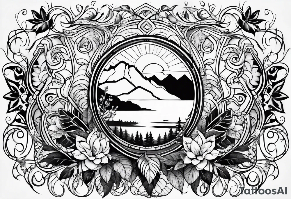 shoulder tattoo with nature and adrenaline activities tattoo idea