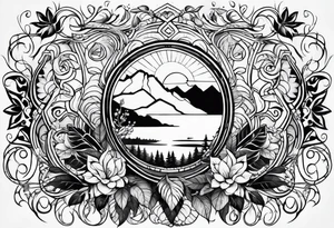 shoulder tattoo with nature and adrenaline activities tattoo idea