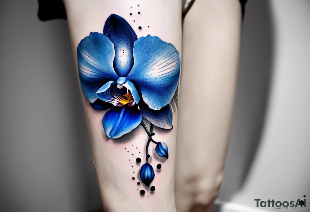 Long blue orchid with extra details tattoo idea