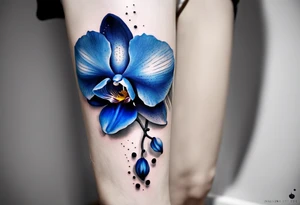 Long blue orchid with extra details tattoo idea