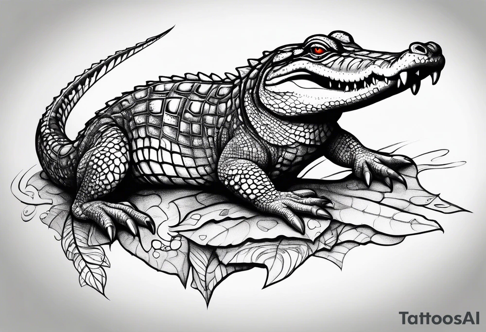 Full body Caiman with tail leg tattoo tattoo idea