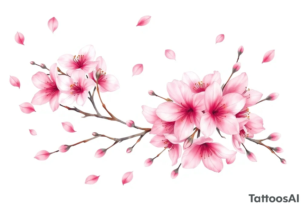 delicate cherry blossoms swirling in spring breeze with petals tattoo idea