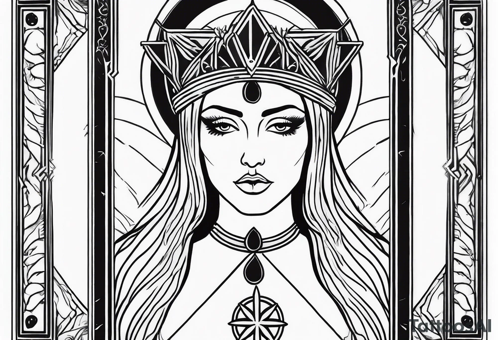 High priestess full tarot card cannabis basic simple 
line work tattoo idea