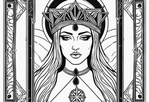 High priestess full tarot card cannabis basic simple 
line work tattoo idea