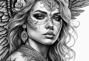 realistic angel with skull face tattoo idea